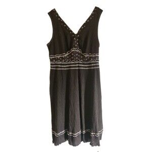 Elementz Mocha Brown Sleeveless Dress White Embroidery Detailing Size Large NWT